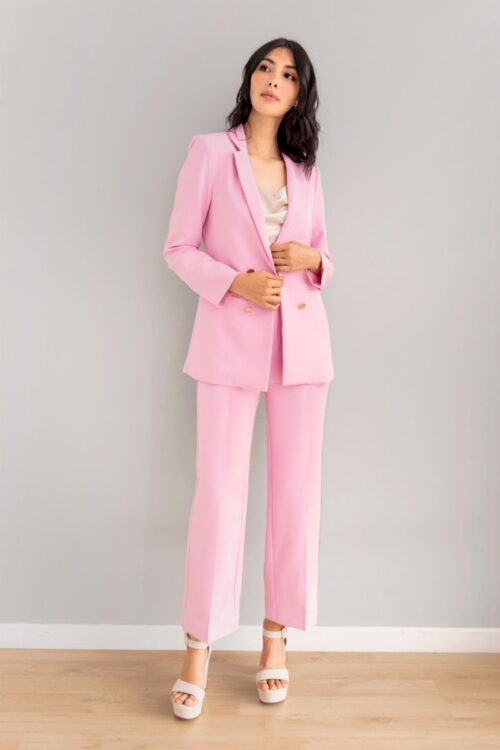 Pantalon Recto Con Pinzas Rosa