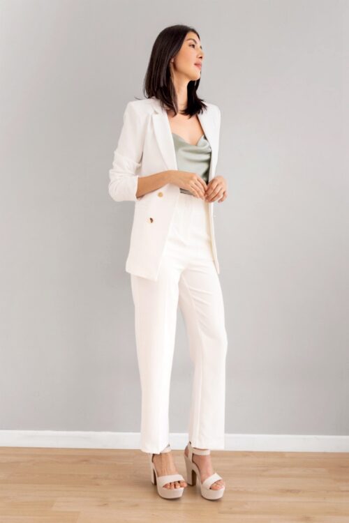 Pantalon Recto Con Pinzas Marfil