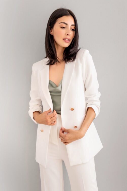 Blazer Largo Con Botones Marfil