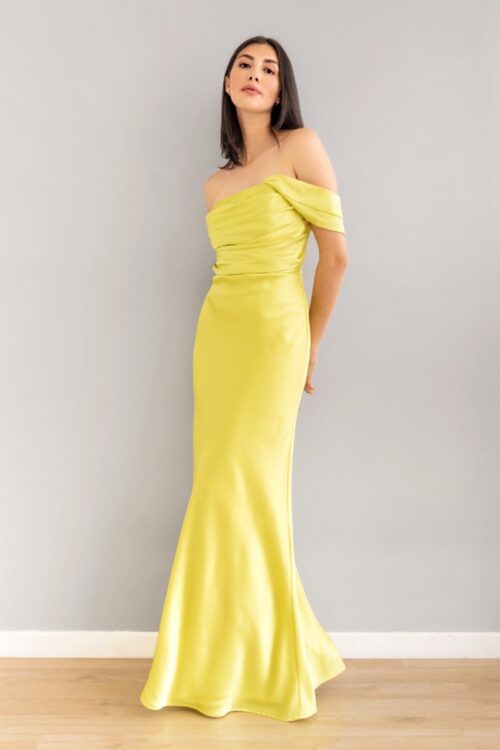 Vestido Ajustado Top Drapeado Asimetrico Limon