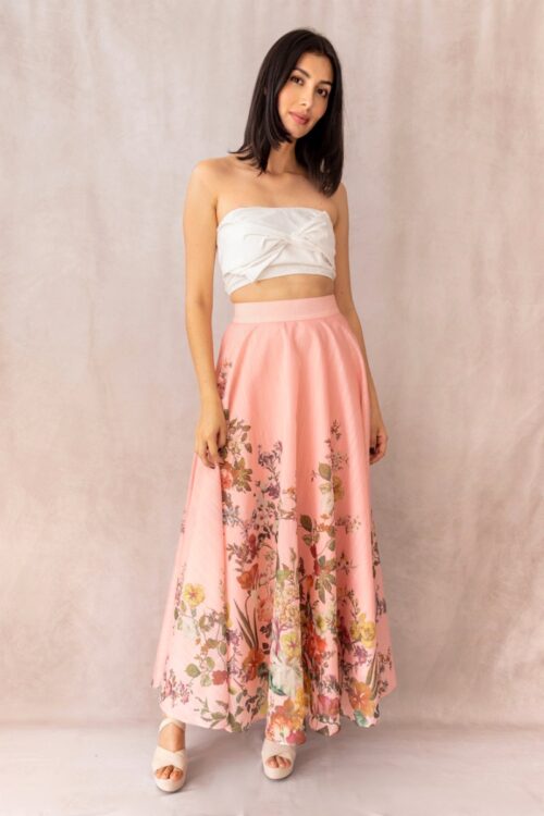 Falda Larga Print Floral Rosa