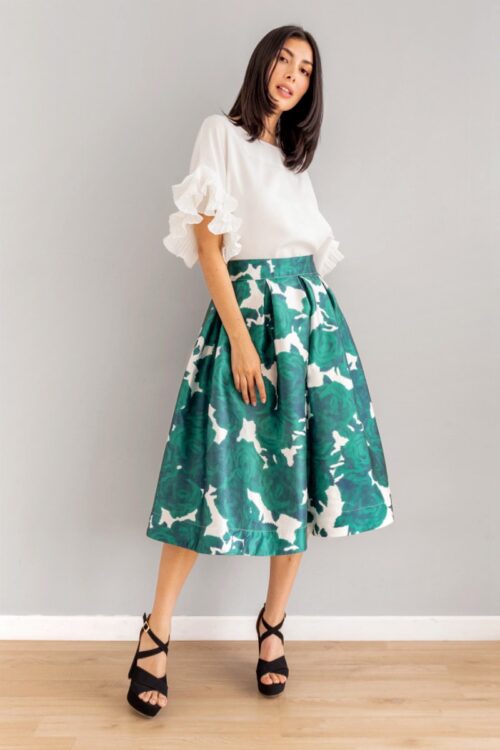 Falda Midi En A Print Floral Verde