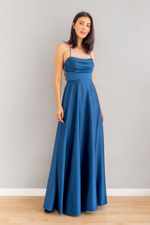 Vestido Top Drapeado Falda en A Azul Marino