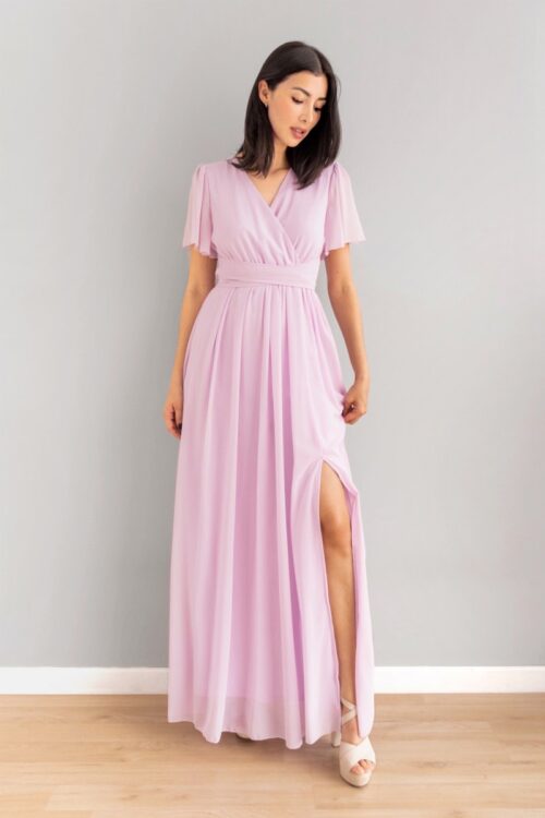 Vestido En Velo Manga Vuelo Lavanda