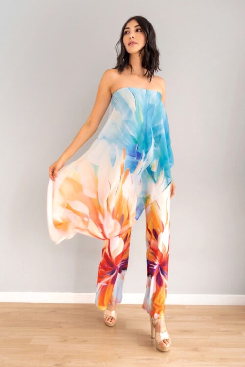 Enterizo Print Floral Strapless Asimetrico