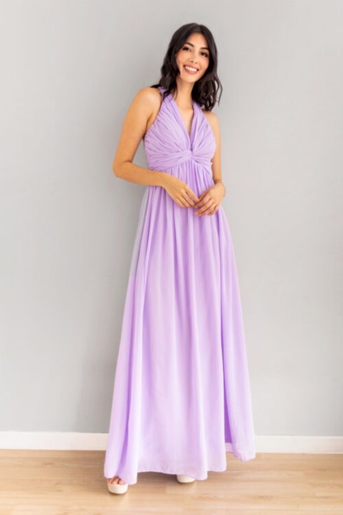 Vestido Escote V Drapeado Lila