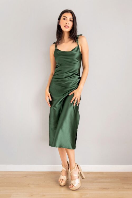 Vestido Midi Tiras Ajustables Verde