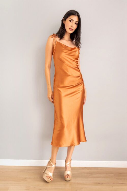 Vestido Midi Tiras Ajustables Cobre