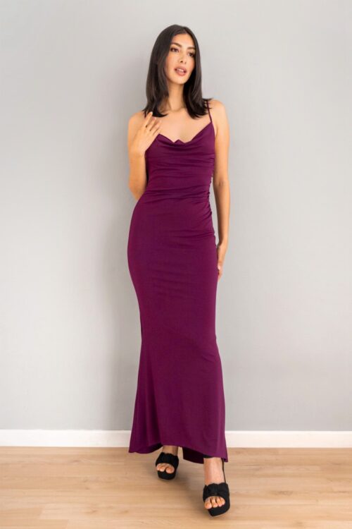 Vestido Espalda Descubierta Encaje Uva