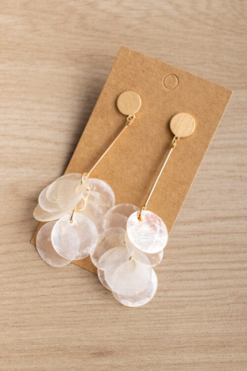 Aretes Largos Con Monedas Nacar