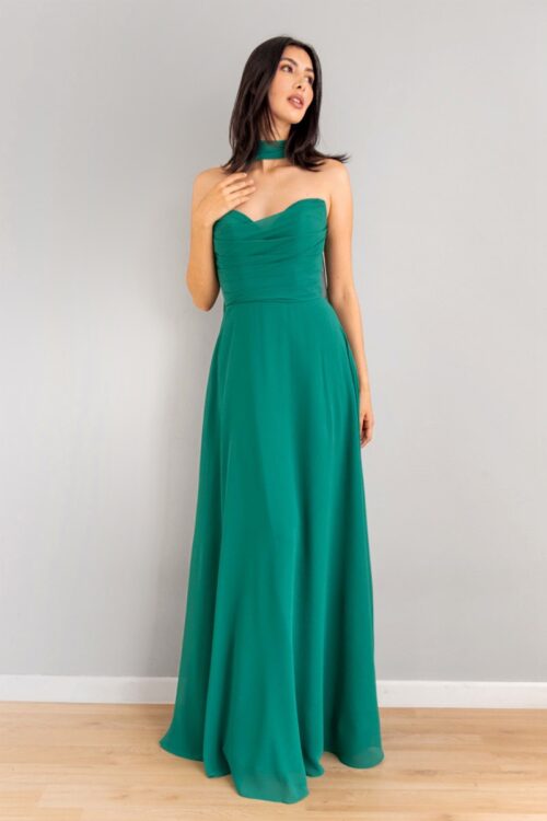 Vestido Escote Corazon Falda En Velo Verde