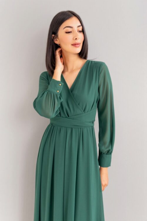 Vestido Manga Larga Velo Verde