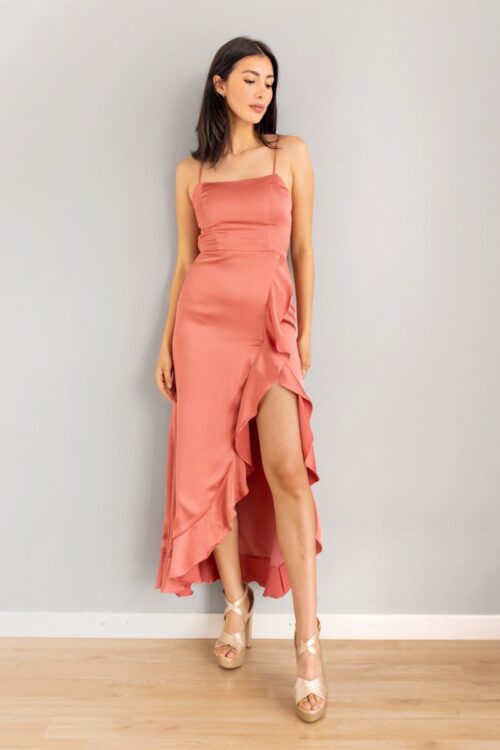 Vestido Abertura Bolero Espalda Cruzada Salmon