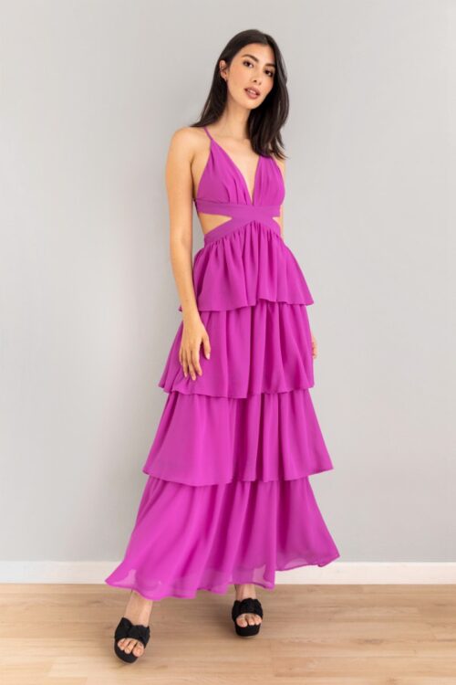 Vestido Falda Capas Magenta
