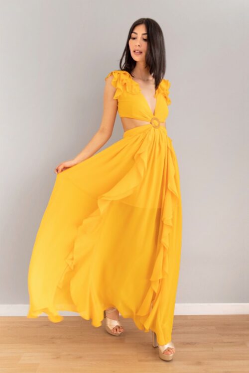 Vestido Boleros Aberturas Laterales Amarillo