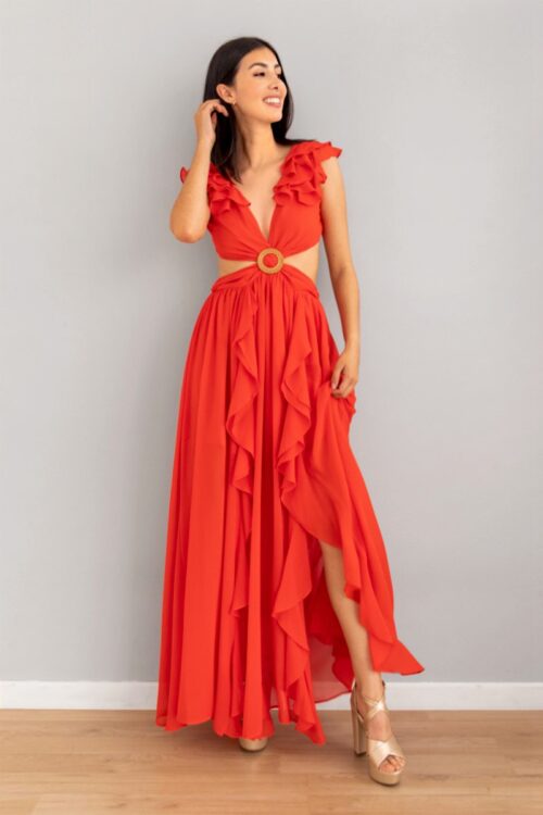 Vestido Boleros Aberturas Laterales Rojo