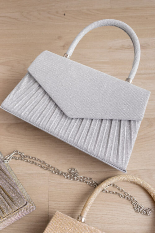 Bolso De Mano Brillo Plateado