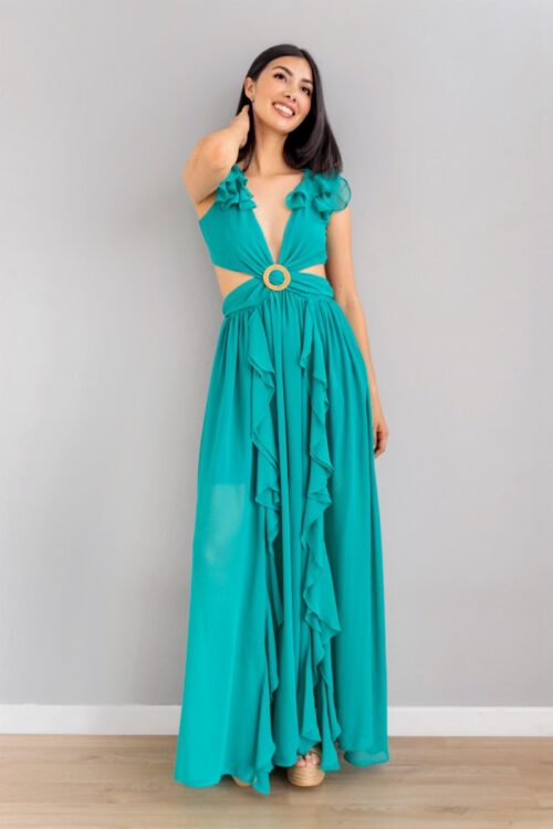 Vestido Boleros Aberturas Laterales Aguamarina