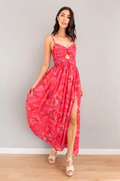 Vestido Top Enlazado Print Fucsia