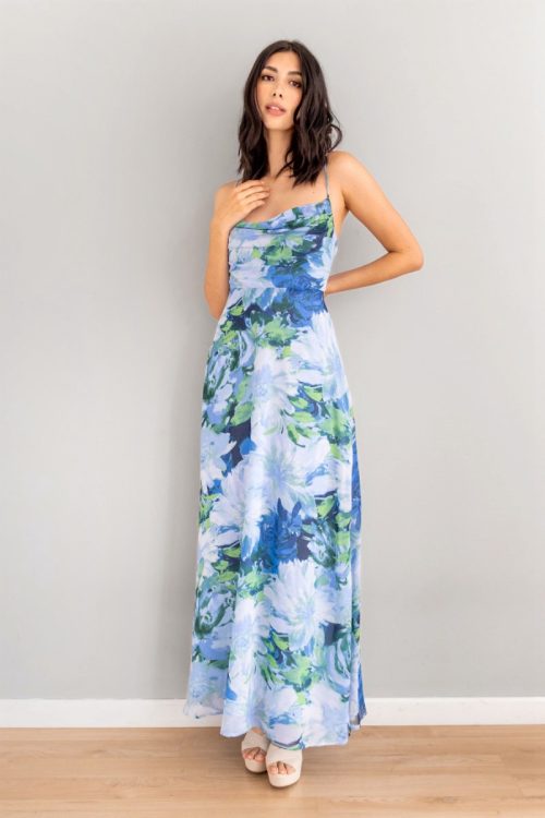 Vestido Print Azules Espalda Cruzada