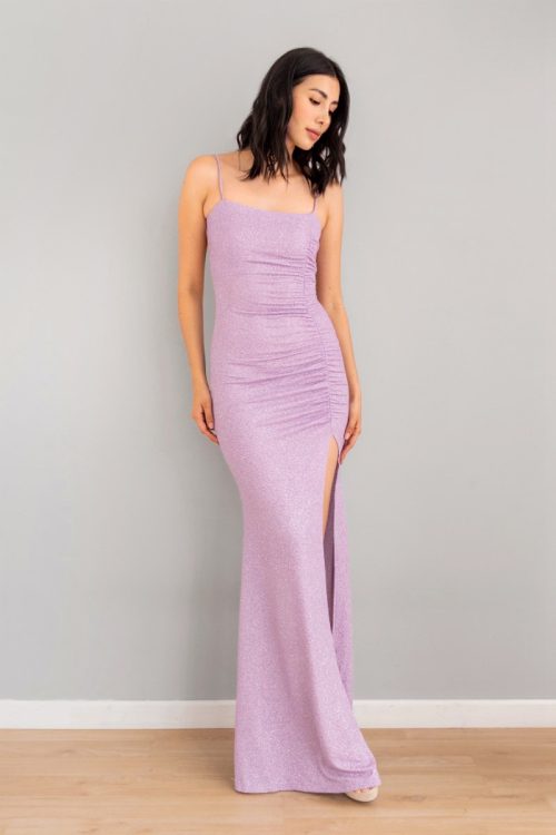 Vestido con Recogido Lateral Escarchado Lila