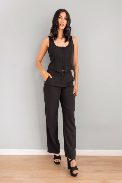 Pantalon Recto Con Pinzas Negro