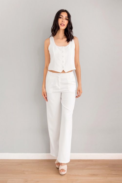 Pantalon Recto Con Pinzas Blanco