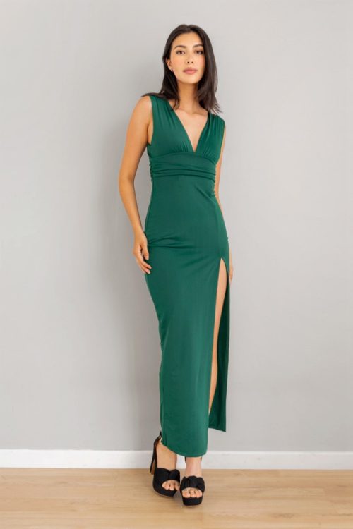 Vestido Ajustado Escote V Verde