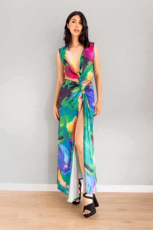 Vestido Drapeado Con Recogidos Print Colorido