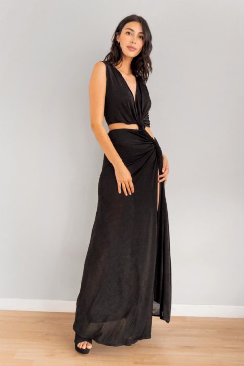 Vestido Drapeado Con Recogidos Negro