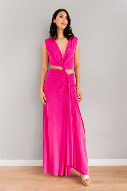 Vestido Drapeado Con Recogidos Fucsia
