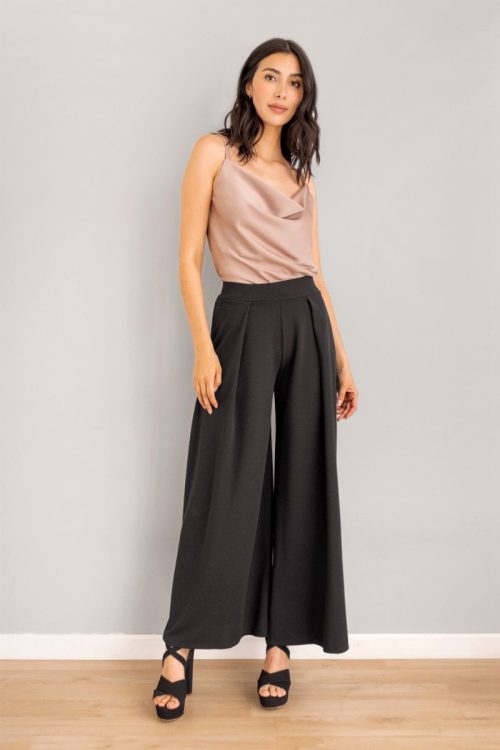 Pantalon Palazo Amplio con Pinzas Negro