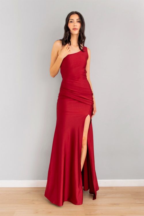 Vestido Asimetrico Espalda Abierta Vinotinto