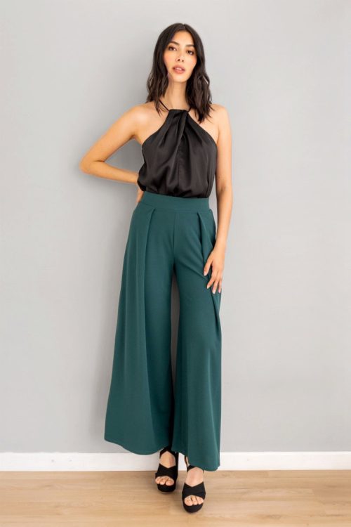 Pantalon Palazo Amplio con Pinzas Verde
