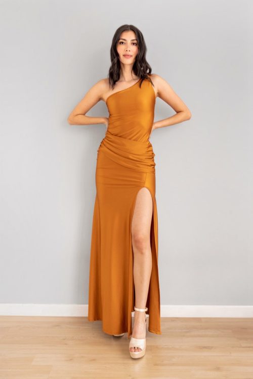 Vestido Asimetrico Espalda Abierta Cobre