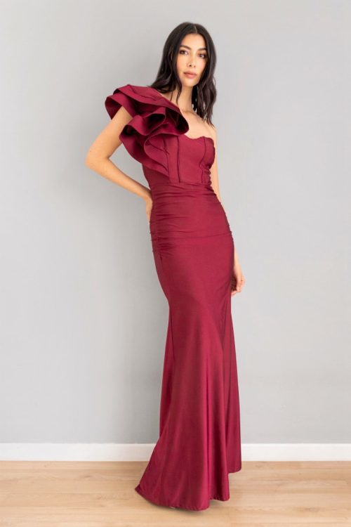 Vestido Ajustado Bolero Lateral Vinotinto