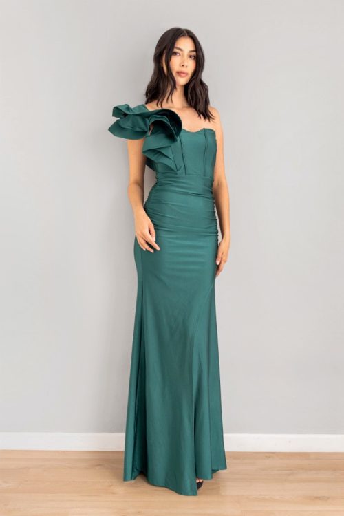 Vestido Ajustado Bolero Lateral Verde
