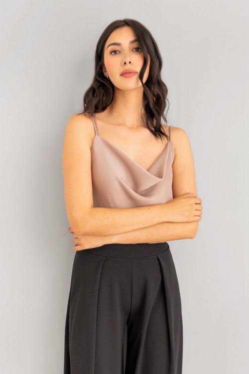 Blusa Escote Drapeado Nude