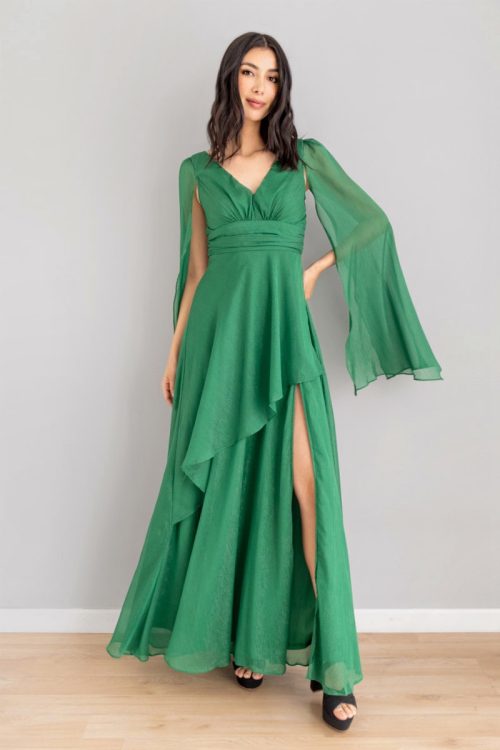 Vestido Mangas Capa Verde