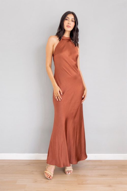 Vestido Sirena Top Halter Cobre