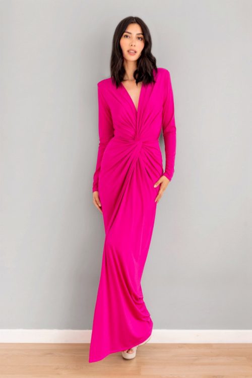 Vestido Manga Larga Entrelazado Fucsia