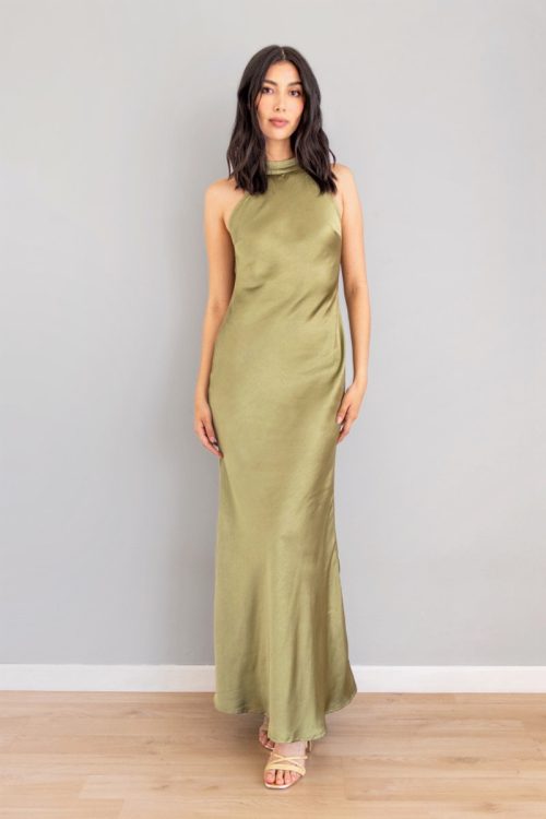 Vestido Sirena Top Halter Olivo