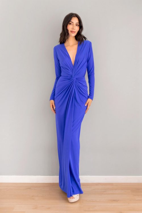 Vestido Manga Larga Entrelazado Azul