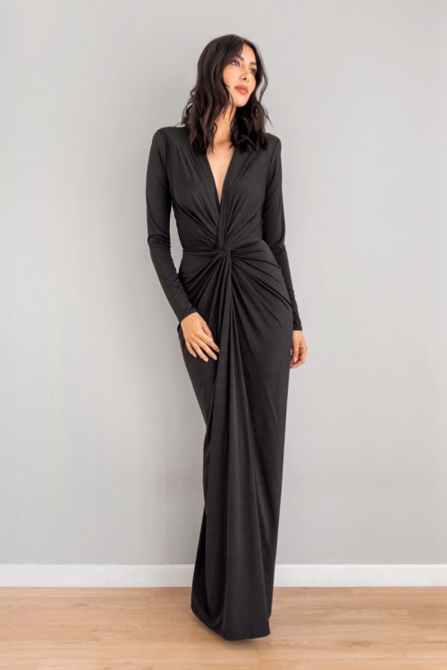 Vestido Manga Larga Entrelazado Negro