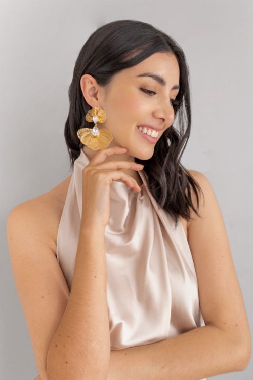 Aretes Petalos Flores Doradas
