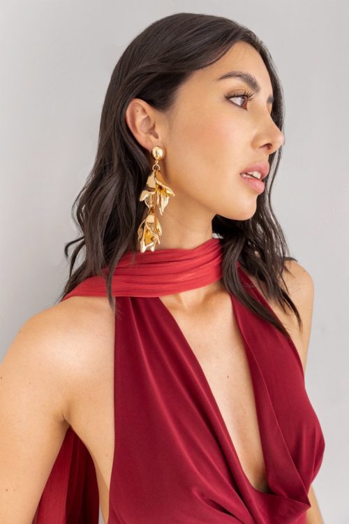 Aretes Hojas Doradas Colgantes
