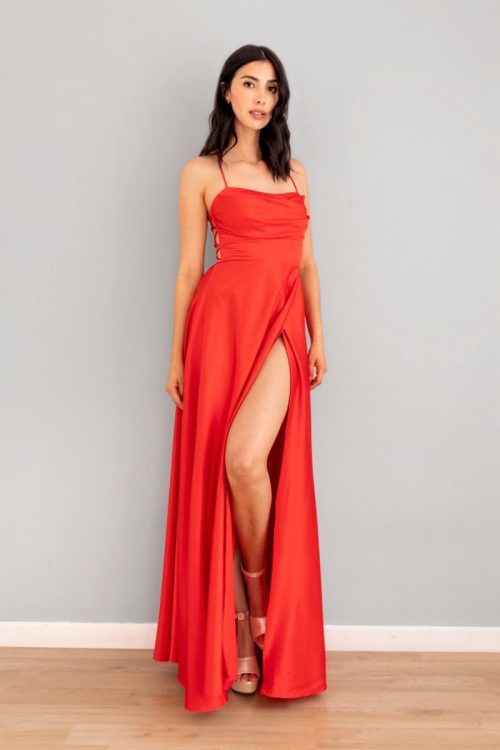 Vestido Top Drapeado Falda en A Rojo