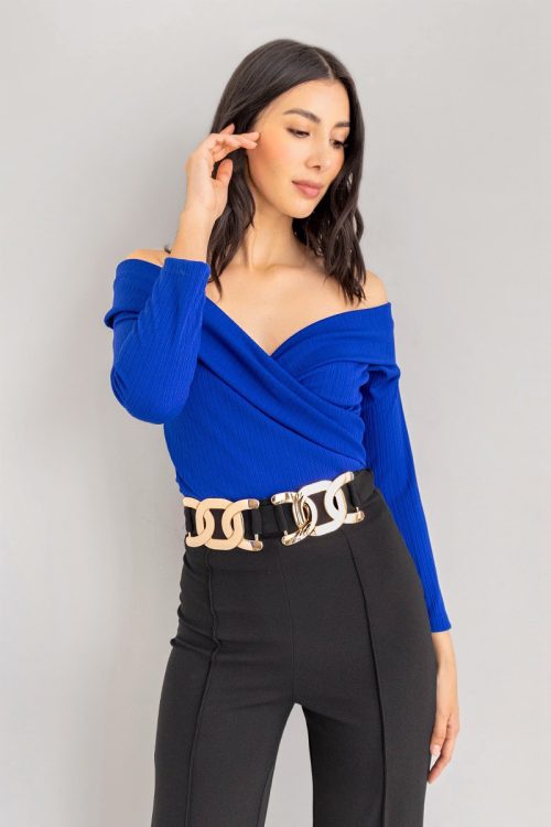 Blusa Escote Bandeja Cruzado Azul