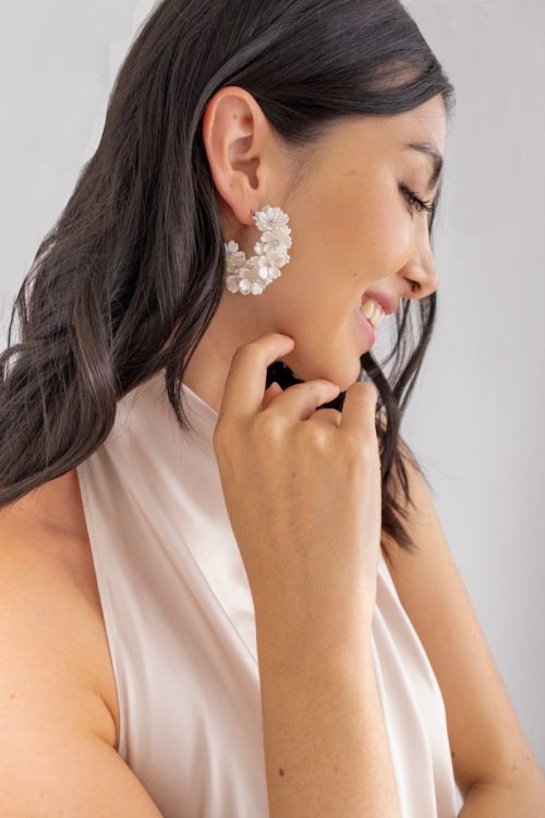 Aros Mini Flores Nacar Plata