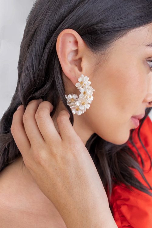 Aros Mini Flores Nacar Oro